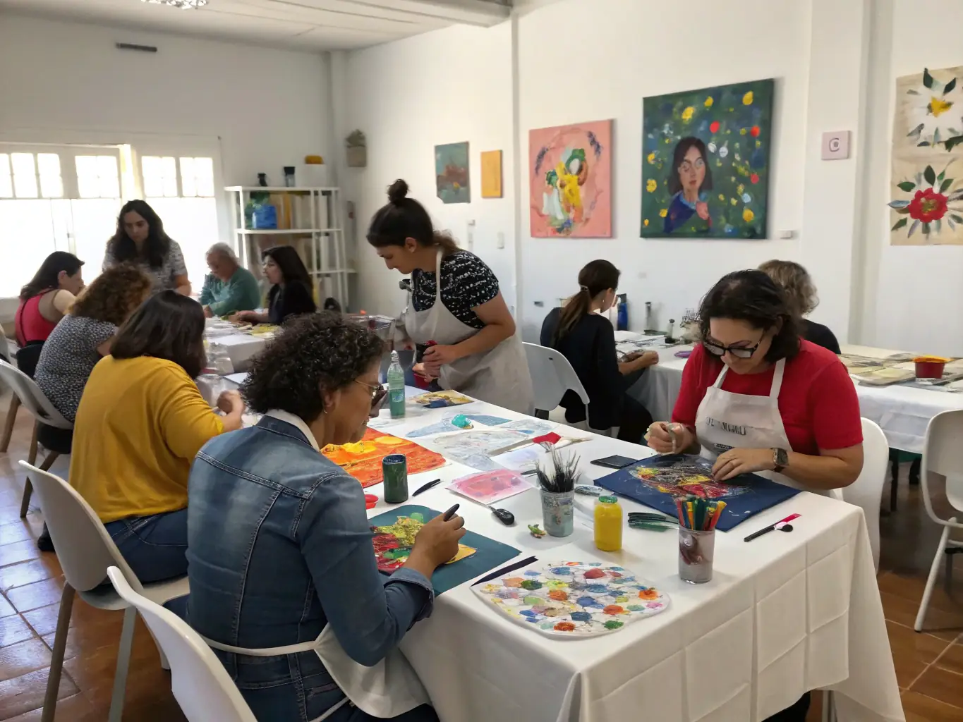 An image depicting a workshop facilitated by ASSOCIATION LE CLAVIER, where artists are teaching community members new artistic skills, emphasizing the organization's commitment to education and empowerment through art.